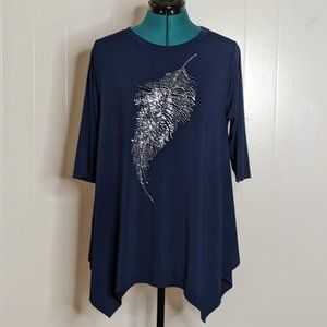 Chepie Bliss Asymmetric Hem Rhinestones Decorated Tunic Top. Size M.